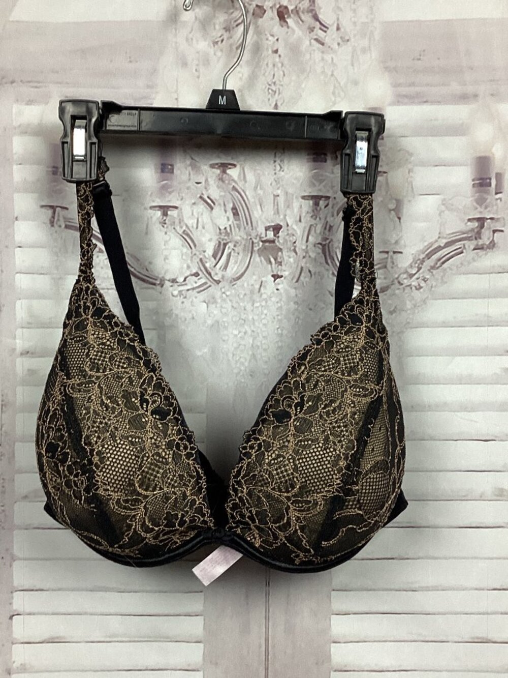 Cacique Black Gold Lace Padded Bra 38DDD